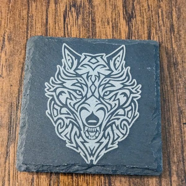 Mandala Wolf Slate Coaster